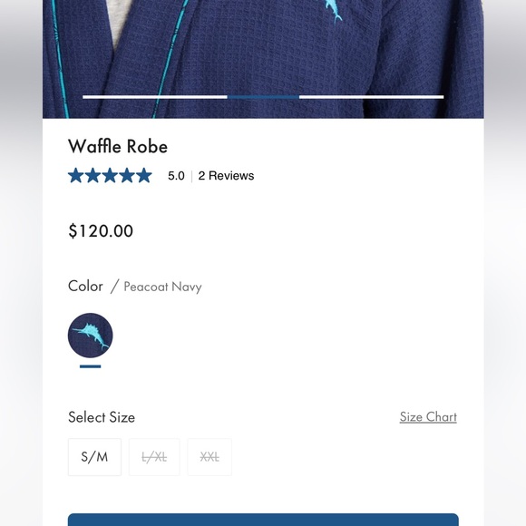 Tommy Bahama Blue Waffle Knit Robe, Size XXL NWT - Picture 6 of 6